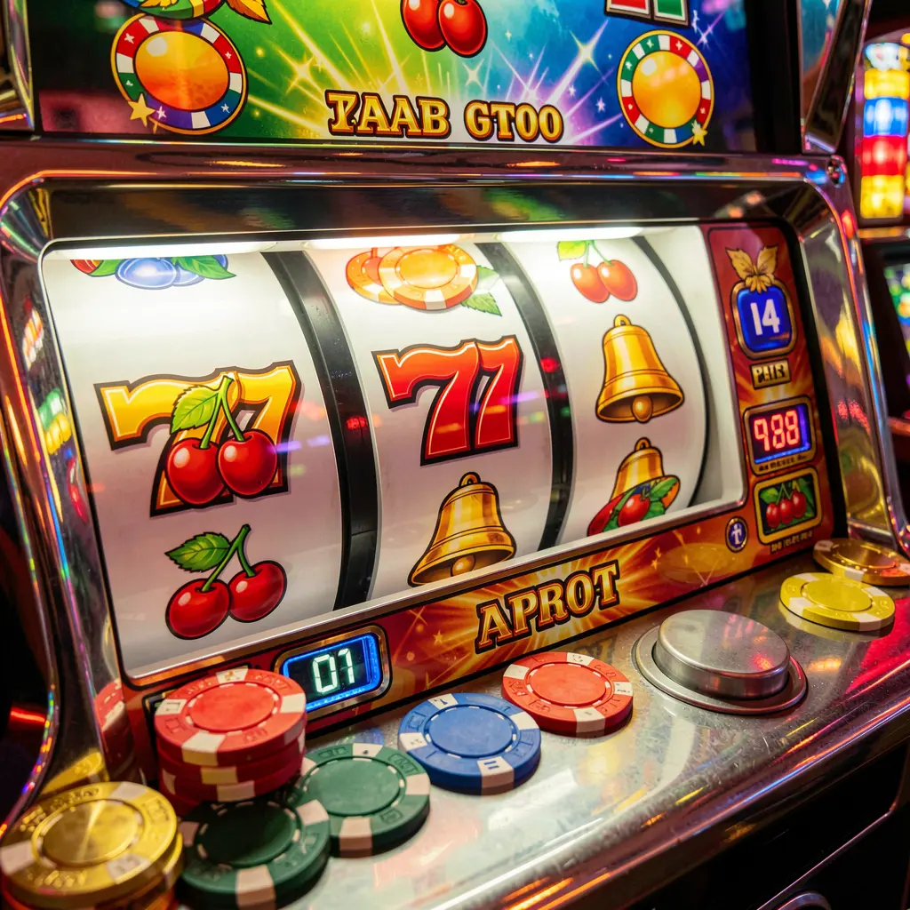 Classic casino slot reels with red sevens cherries and golden bells surrounded by shining coins representing high quality slot entertainment at 47OK in Bangladesh